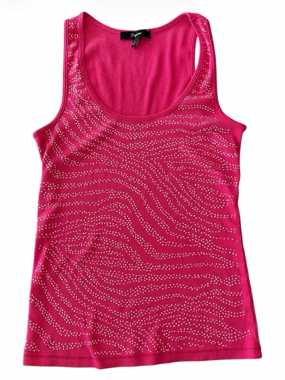 Express Hot Pink Bling Glitter Ribbed Tank Top Zebra Animal Print Size L